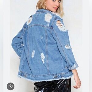 Nasty Gal Rough and Ready Distressed Denim Jacket